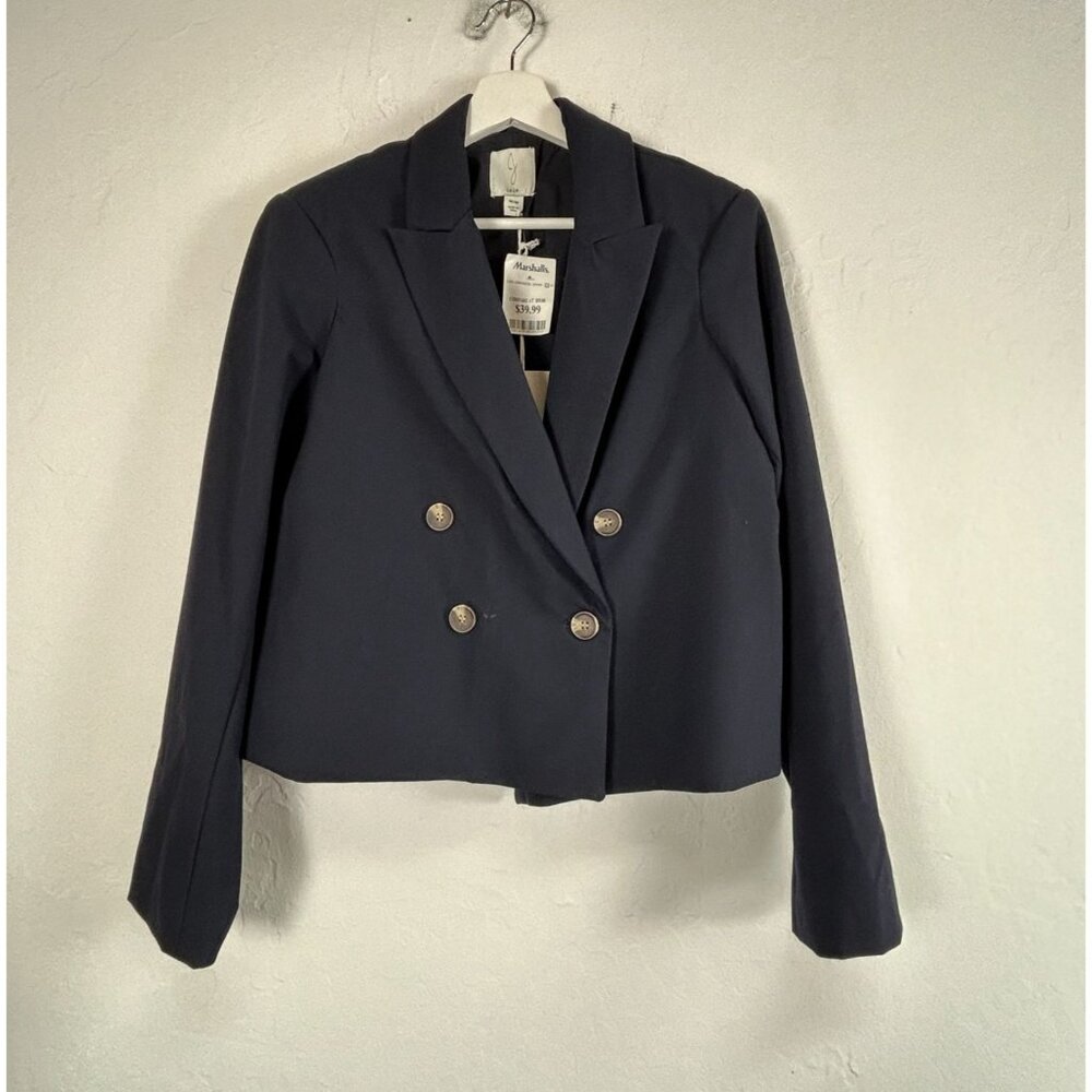Joie Womens Double Breasted Blazer Medium Navy Notch Collar Stretch Lined New